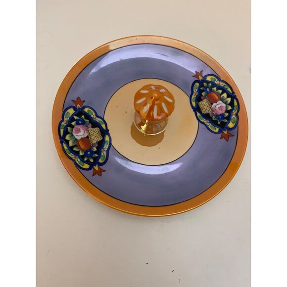 Noritake. Peach Lusterware Tid Bit Tray Center Handle Hand Painted 6” - Picture 2 of 6